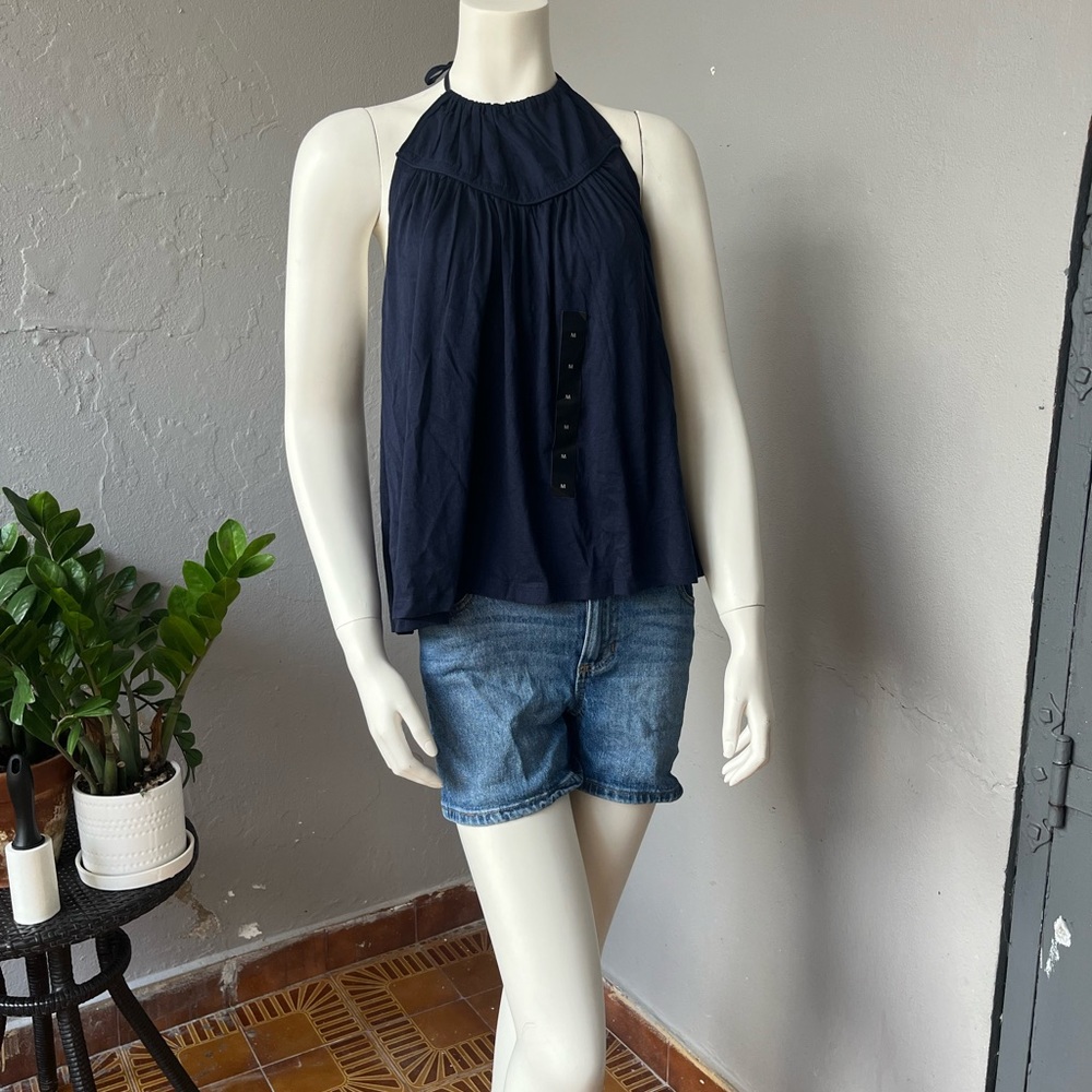 Banana Republic halter backless navy blue shirt